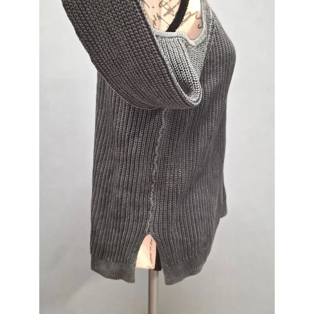 Hollister Womens Small Cold Shoulder Ribbed Sweater Chunky Knit Crew Gray Small